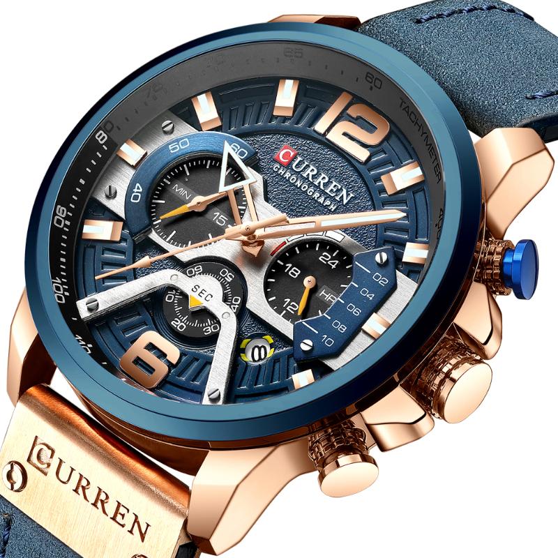 

Wristwatches Curren 8329 Masks Watches Men Wrist Blue Belt Quartz Watch Clock Factory Direct Sales Reloj Hombre, Black