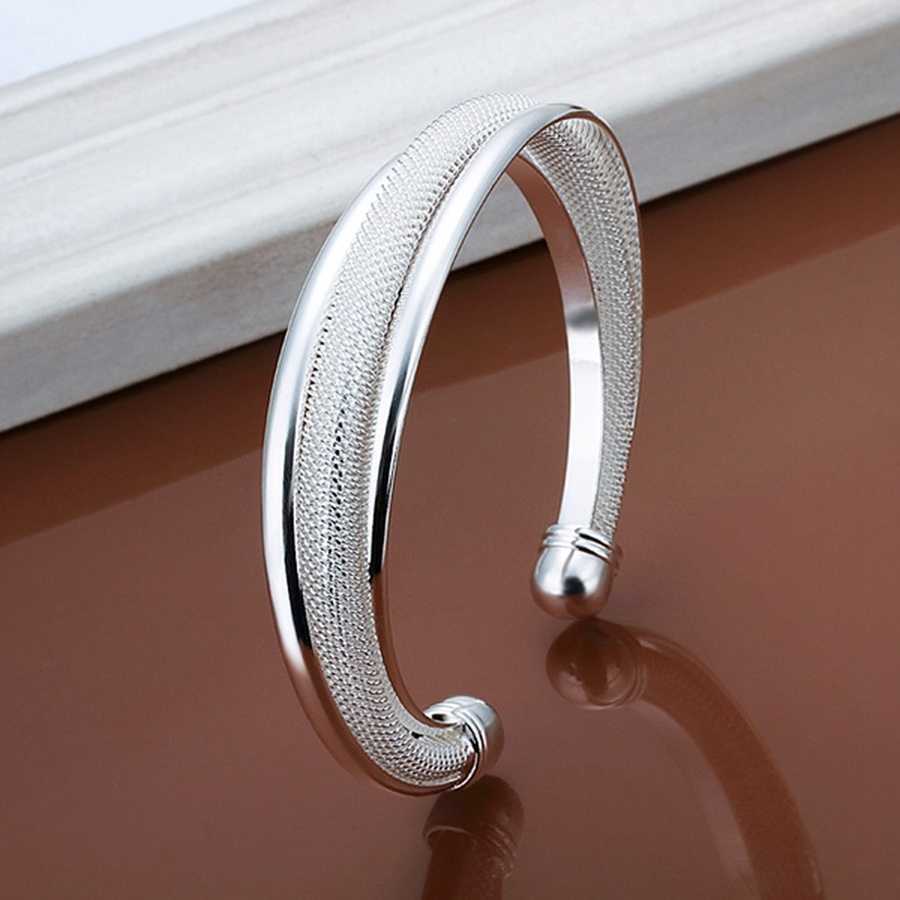 

for Women Lady Wedding Elegant Retro Trend Hypotenuse Net Circular Openings Bracelet Fashion Silver Color Jewelry B019 Q0719