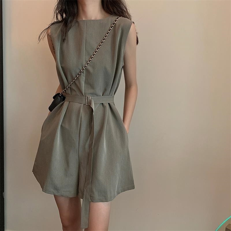 

Sleeveless jumpsuit ladies summer Korean style high waist loose casual wide leg shorts children 210525, Black
