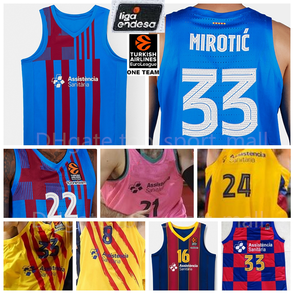 

Men Basketball Jersey 33 Nikola Mirotic 22 Cory Higgins 0 Brandon Davies 20 Nicolas Laprovittola 24 Kyle Kuric Baloncesto Barca Lassa Shirt Red Blue Yellow Pink Team, 2021 yellow euroleague