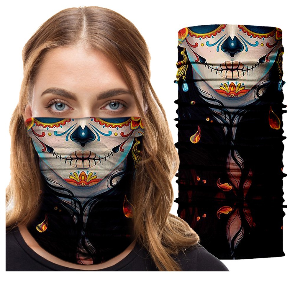 

Women Bandana Mask Camouflage Headband Balaclava Neck Warmer Buff Cycling Facemask Outdoors Hunting Scarfs Snood Day of the Dead, Black bandana scarf