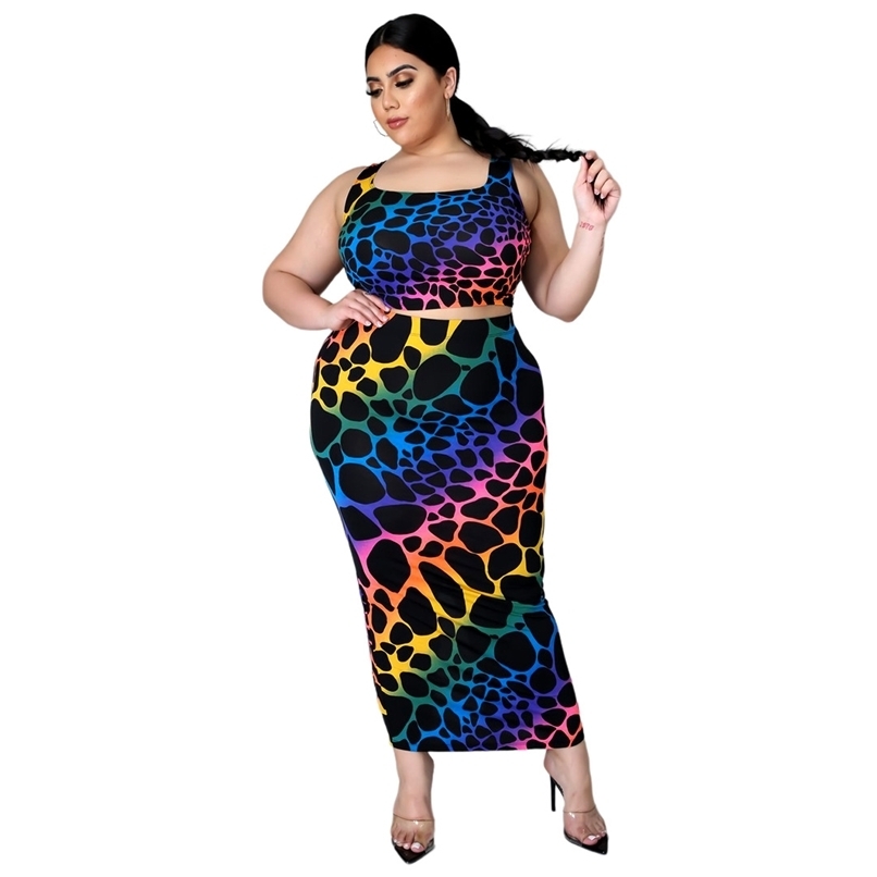 

Tie Dye 2 Piece Sets Women Skirts Summer Fashion Crop Top And Sheath Midi Dresses Wholesale Plus Size Clothing 210525, Black