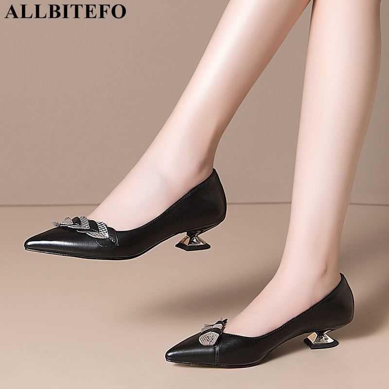 

ALLBITEFO size 33-43 high quality genuine leather women heels shoes spring fashion casual kitten heels women high heel shoes 210611, As picture