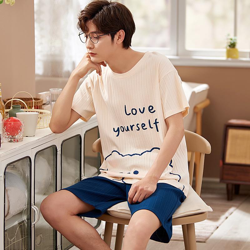 

Men's Sleepwear Summer Casual Cartoon Cotton Short Sleeve Pajamas Sets For Men Kawaii White T-shirt Pullover Nightwear Plus Size Shorts Home, Mi2056
