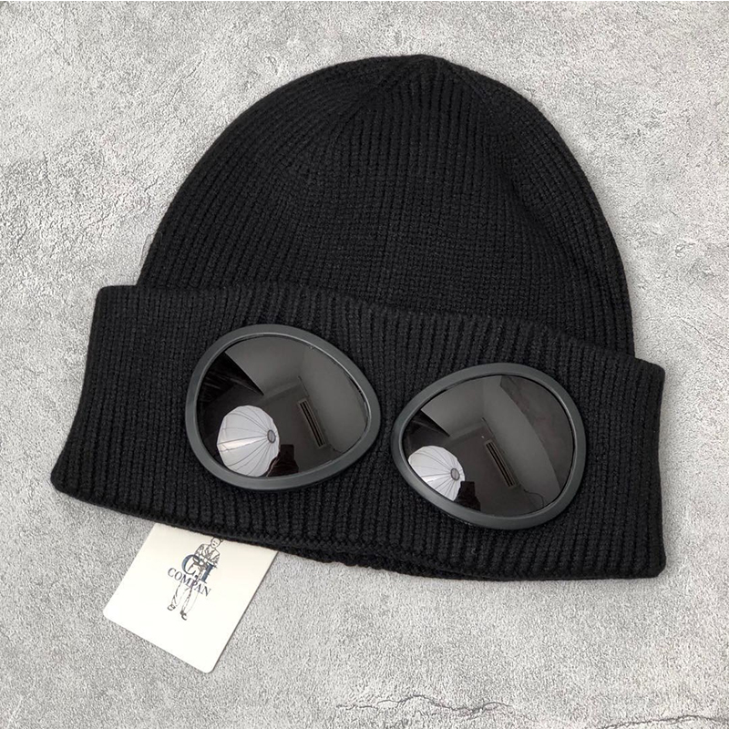 

CP COMPANY two glasses Aviator goggles beanies men autumn winter thick knitted skull caps outdoor sports hats women beanies black grey Army Green, Blue;gray