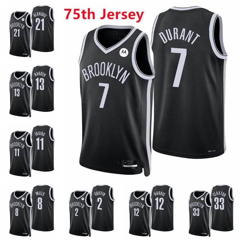 

Custom Men BrooklynNetsJames Harden Kevin Durant Kyrie Irving Patty Mills Johnson Aldridge Harris Claxton 75th Diamond Black Swingman Basketball Jersey, 12