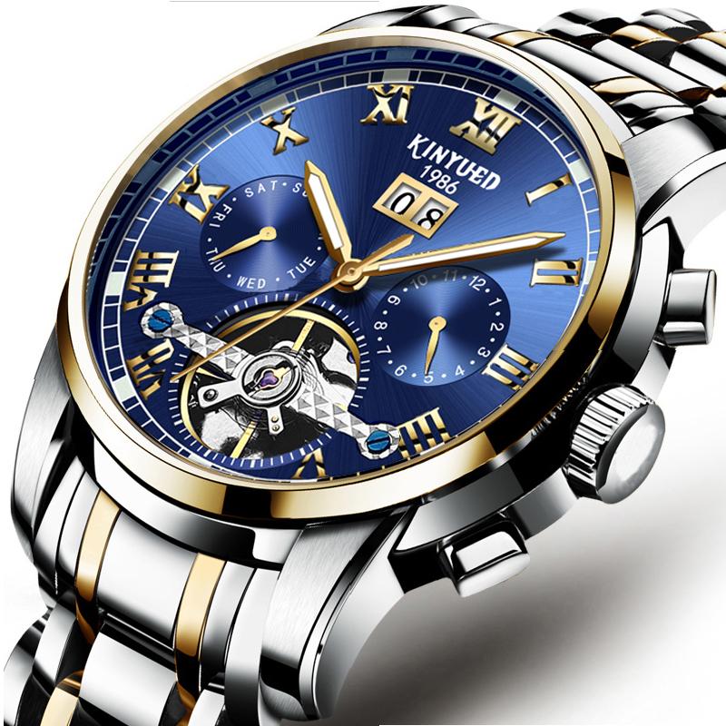 

Wristwatches Top Brand KINYUED Fashion Men's Automatic Mechanical Steel Strap Watch Multifunction Luxury Business Casual Male, Black