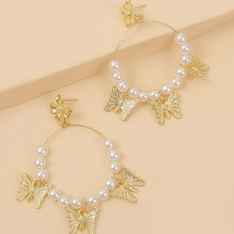Dangle & Chandelier 2021 Fashion Simple White Pearl Drop Earrings For Women Trendy Gold Alloy Metal Butterfly Earring Jewelry Girls Gift-image-743081243