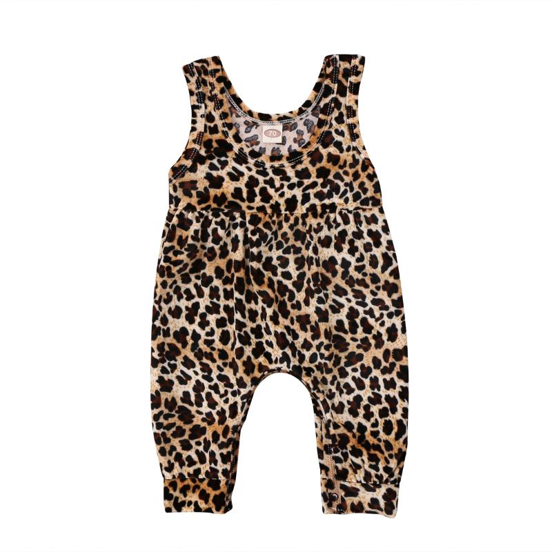 

Jumpsuits CitgeeSummer Cute Born Baby Girls Sleeveless Leopard Vest Romper Jumpsuit Pants Outfits Clothes, As pic