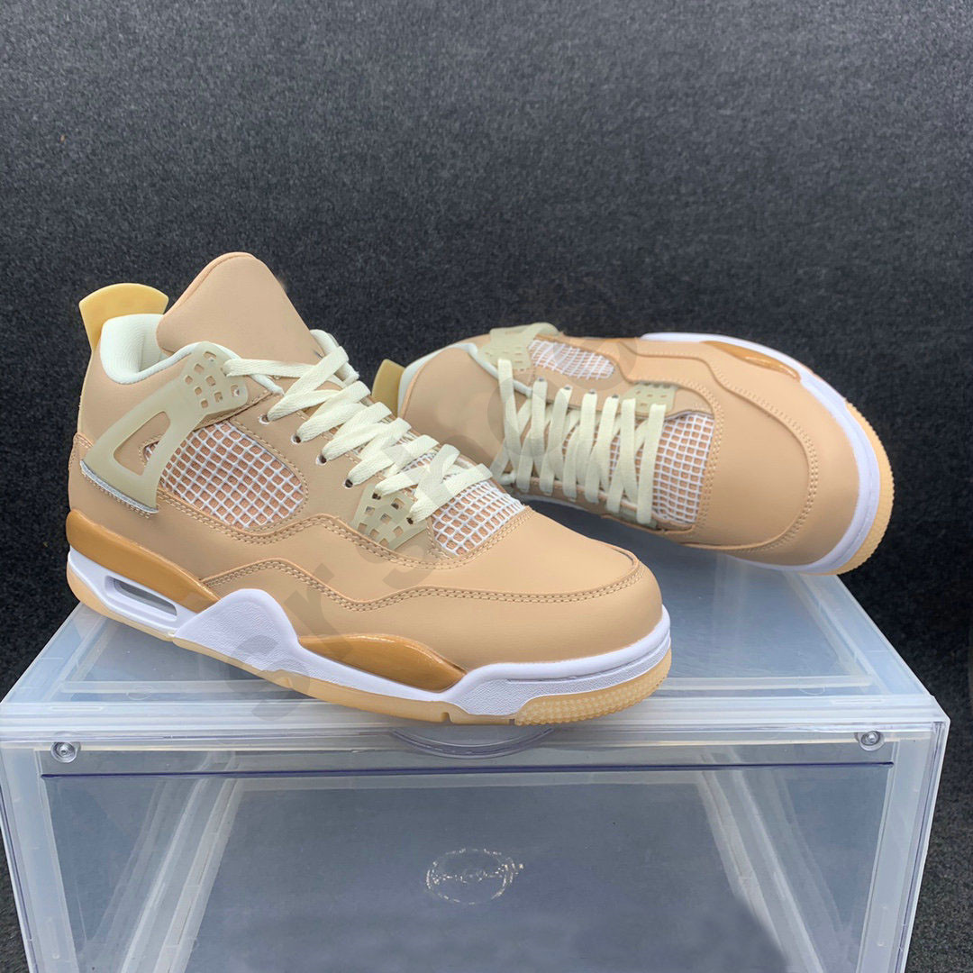 

Classical WMNS 4 Retro Shimmer Men Women Shoes 4s Light khaki champagne similar as OW Basketball Shoe Jumpmen Trainers Outdoor Sports Sneakers Size 36-46, Other