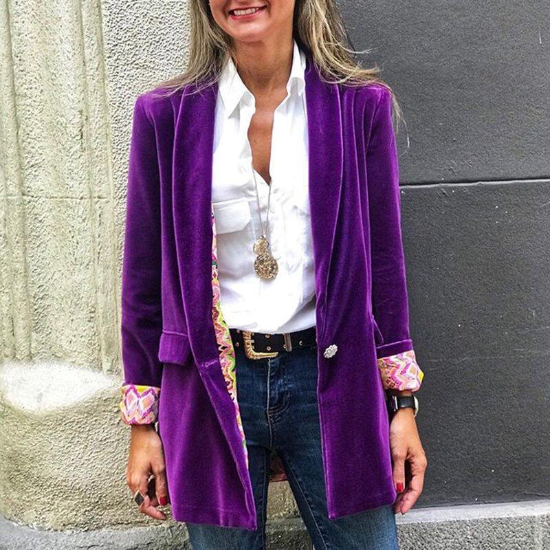 

Women' Jackets Blazer Women 2021 Chic Purple Velvet Suit Dress Beading Buttons Vintage Female Outerwear Tops Abrigos Mujer, 03
