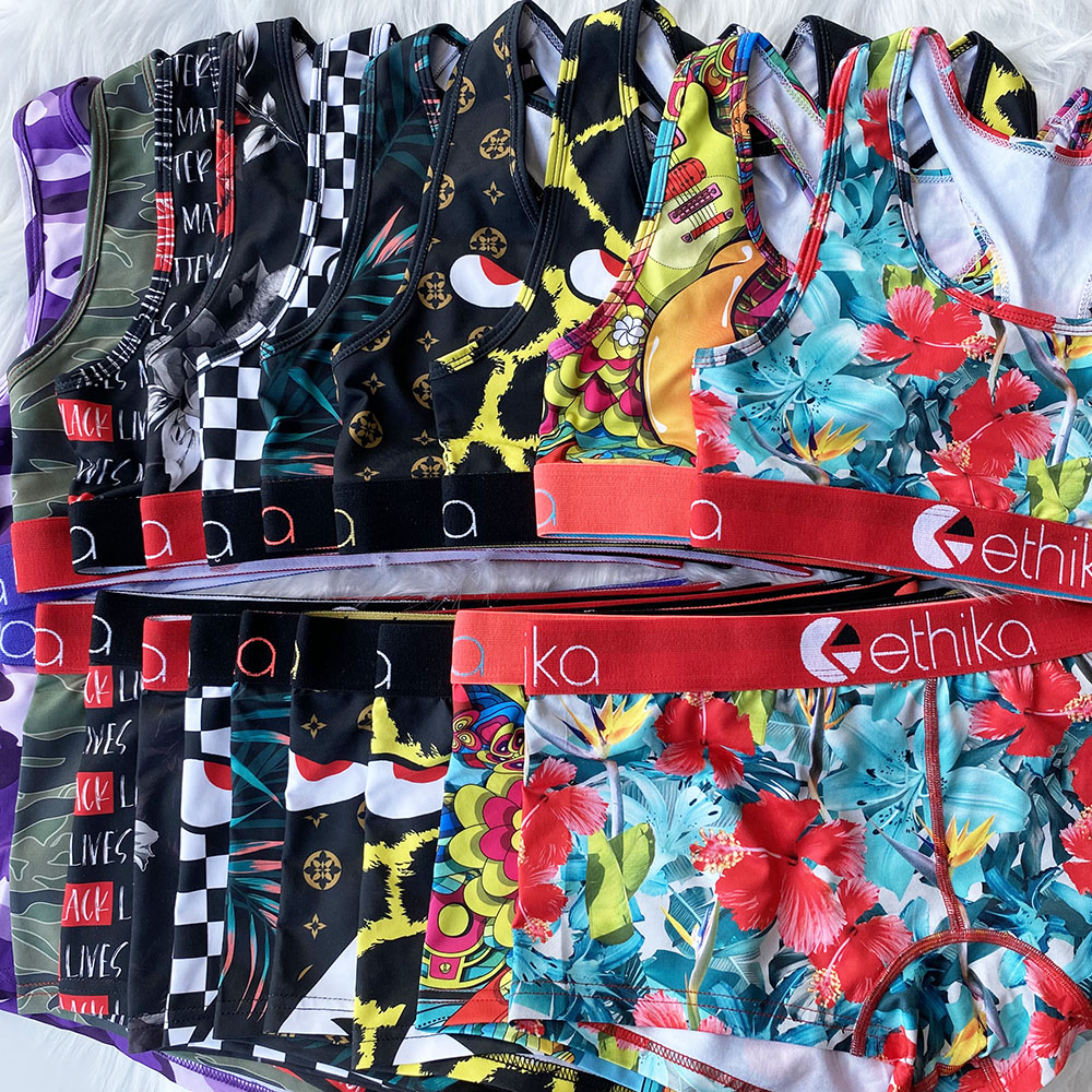 

Women 2 Piece Ethika Set Sports Tracksuits Print Swimsuit Bikini Vest Bra+Shorts Swimming Patchwork Shark Camo Striped Swimwear Beachwear (Color can be selected), Customize