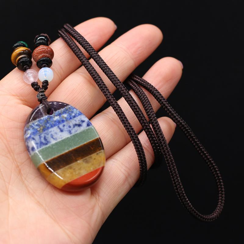 

Pendant Necklaces Natural Stone Agates Quartz Crystal Wax Thread Necklace Charms Pendants Accessories Women Jewelry Gift Size 30x40mm Length