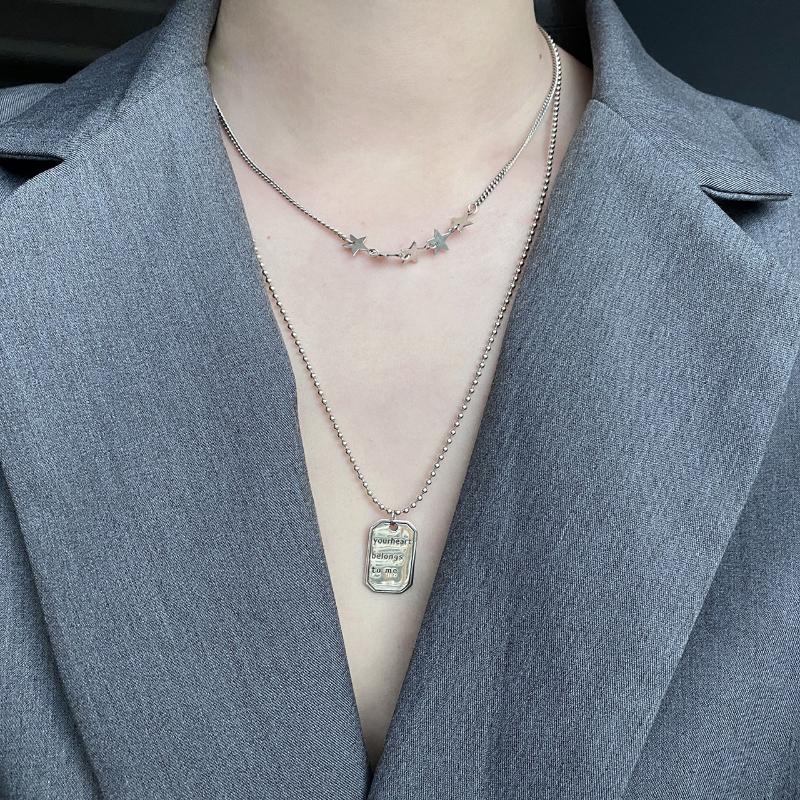

Chains S925 Sterling Silver Double-layer Star Letter Square Necklace Retro Cool Ladies Simple Niche Online Celebrity