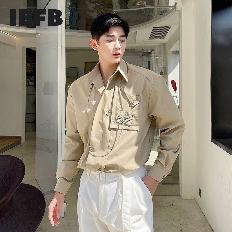

IEFB Spring Men's Casual Fashion Loose White Office Lapel Single-breasted Niche Chain Single-breasted Shirt Tops 9Y7016 210524