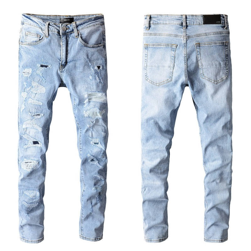 

2021 Amiry New Men's Luxury Designers Denim Jeans Holes Trousers Biker Pants #680, Blue