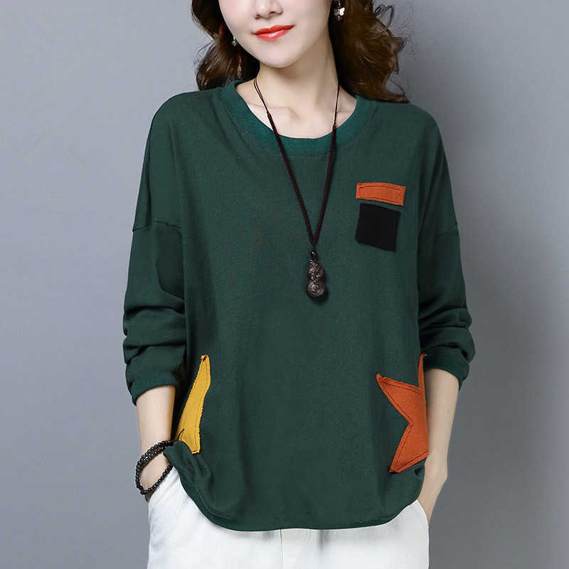 

Simple Style Women Spring Autumn T Shirts Lady Casual Slim O-Neck Tees Shirt Tops with Pocket DF2060 210609, Green