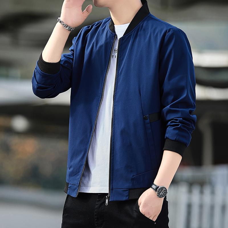 

Men's Jackets Coat Spring And Autumn 2021 For Men Trend Casual Slim Top Clothes Youth Stand Collar Jacket Versatile, Dark blue