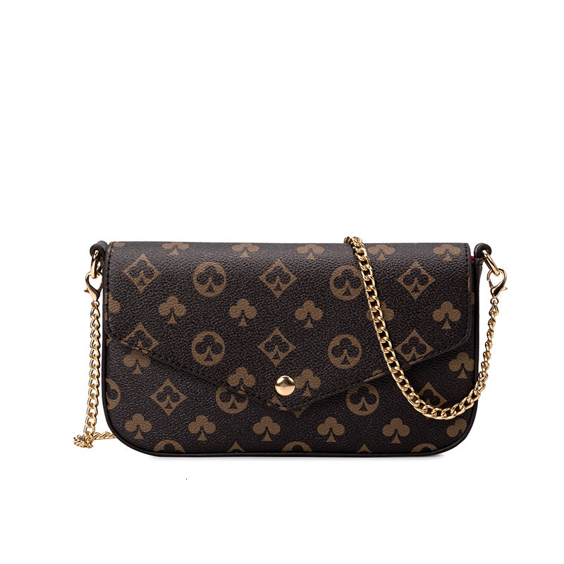 

Summer bag 2021 fashion envelope women's messenger old flower three piece set chain mahjong, Black