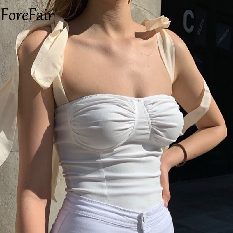 

2021 summer white backless bow bandage spaghetti strap tank women camis casual party lace up crop, Black;white