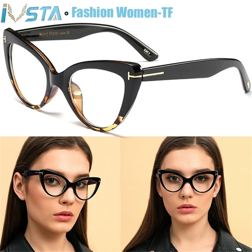 

IVSTA Tom TF Cat Eye Glasses Frame Women Luxury Brand Designer Butterfly Oversized Optical Pink Myopia for Sight Prescription 220301