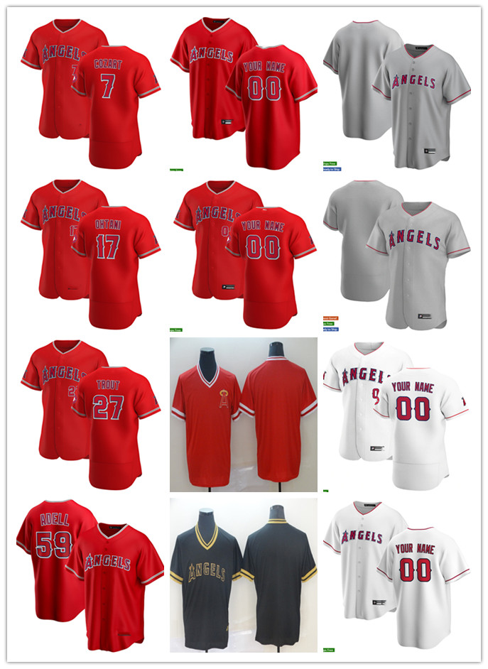 

Mens Womens Youth 17 Shohei Ohtani 27 Mike Trout 59 Jo Adell 7 Zack Cozart Custom Baseball Jersey Blank red white gray, Blue;black