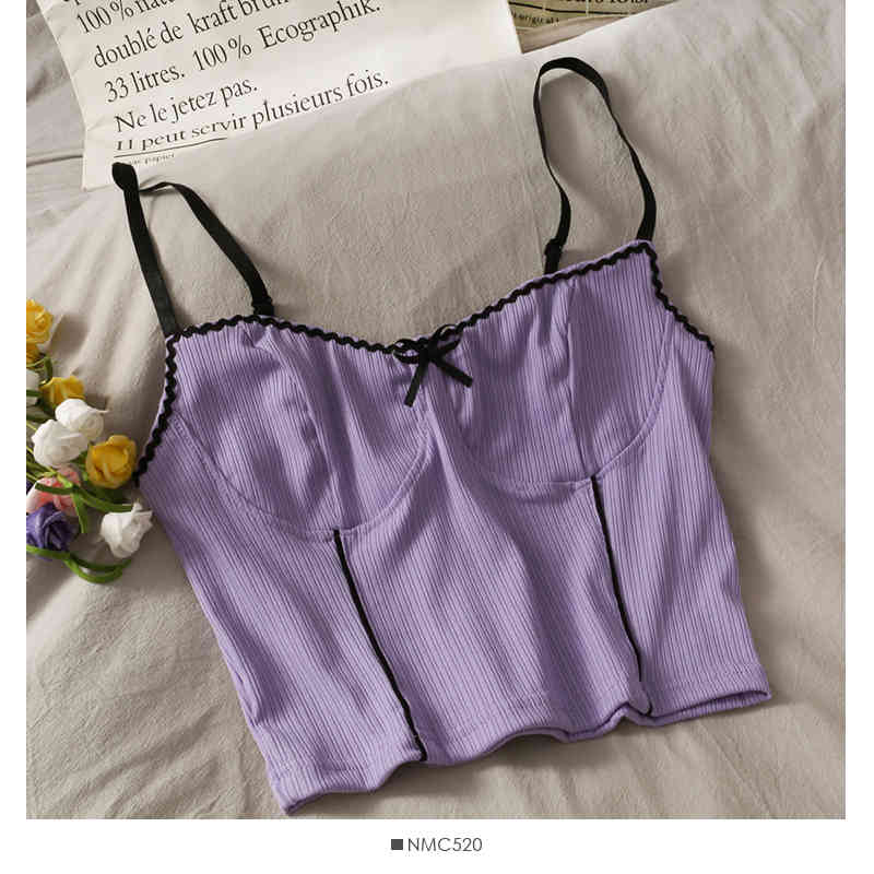 

Women Purple Knitted Crop Tops Straps Sexy Camis Bra For Summer Fashion Y2K Clothes 210518