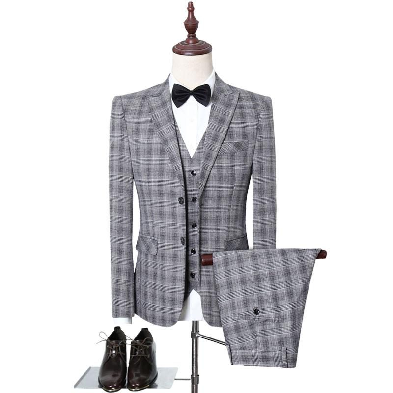 

Men' Plaid Check Business Suits Men Wedding Party Latest Coat Pant Designs High Quality Jacket Vest & Blazers, 104-2