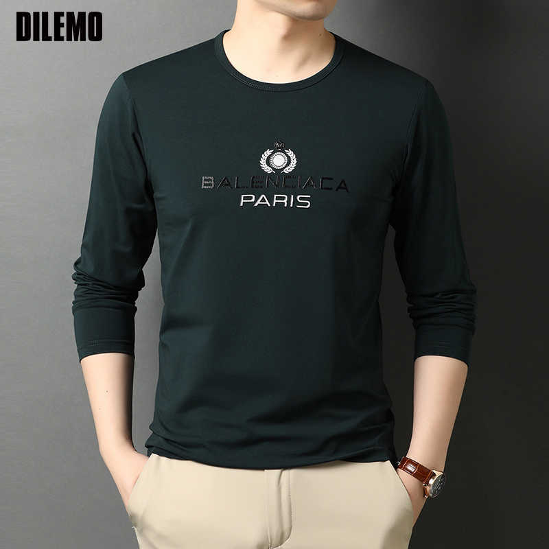 

Top Quality Luxury 95% Cotton 5% Spandex Men t Shirt Slim Fit Fashion Designer Brand Long Sleeve Tops Casual Men Clothes 210610, Black