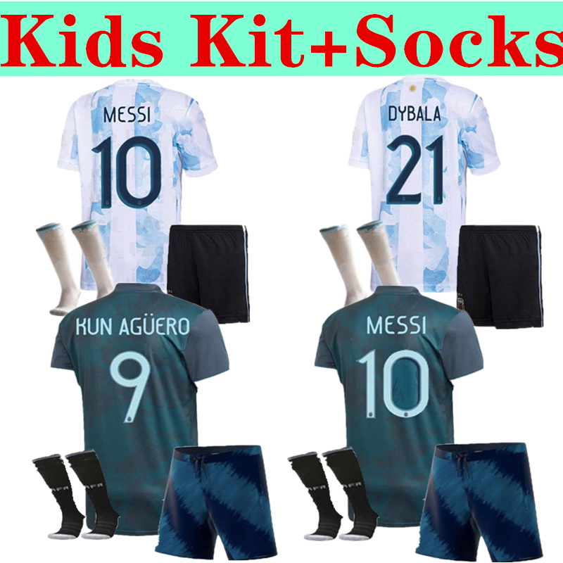 

kids kit+socks 21/22 Argentina soccer Jerseys 2021 Copa MESSI DYBALA AGUERO LO CELSO MARTINEZ TAGLIAFICO jersey adult football shirt, Away kids