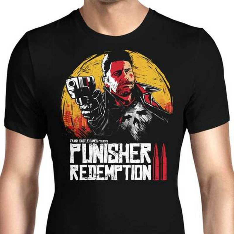 

European style gunslinger pattern ins wind round neck short-sleeved T-shirt for men and women, comfortable and loose, White;black