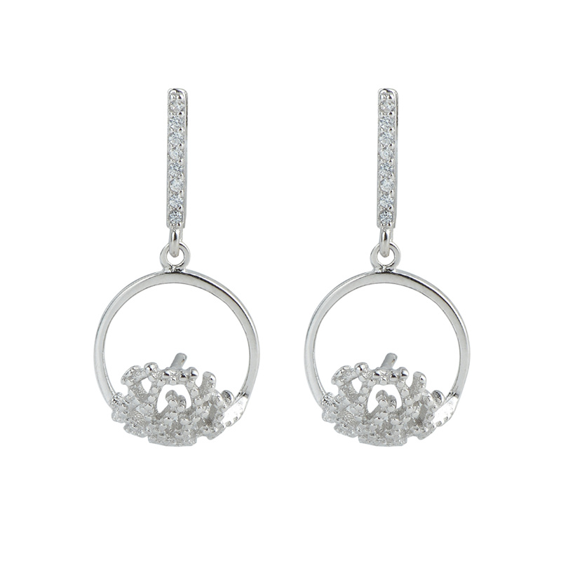 

Round Pearl Earring Settings 925 Sterling Silver DIY Findings Hollow Cut Half Ball Shape Earrings 5 Pairs, Slivery;crystal