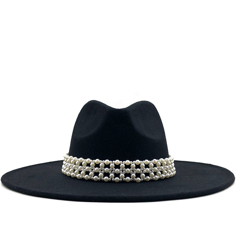 

Hats & Caps European and American Autumn Winter Woolen Big Pearl Jazz Top Womens Fashion Casual Wide Brim Fedora Hat Church, Box