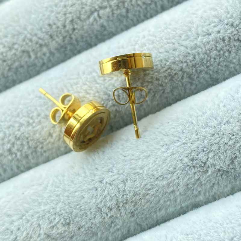 

High Quality Titanium Steel Ear Stud Cute Size Fashion Earings Classic Stamp Gold Silver Rose Earrings for Women Party Wedding Hoop wholesale, Golden;silver