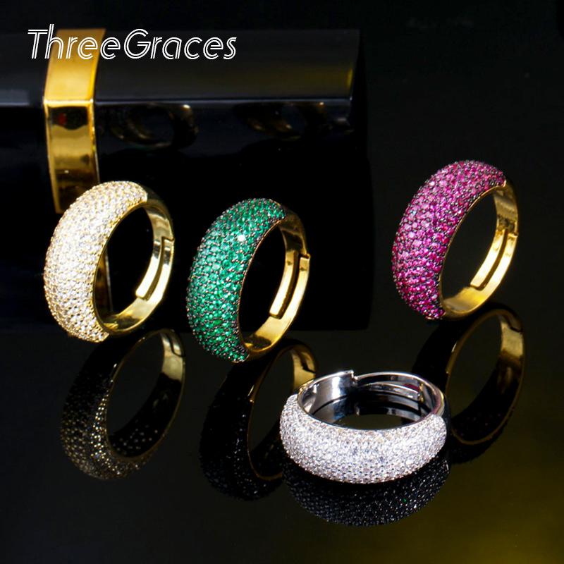 

Cluster Rings ThreeGraces Top Quality Micro Pave Red Green Cubic Zircon Women 585 Gold Adjustable Big Round Engagement Jewelry RG137