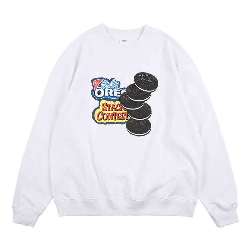 

Men' Hoodies & Sweatshirts American style high street sports couple sweater simple and loose cartoon biscuit printed Pullover Sweater for men women C2LF, White