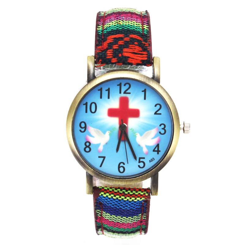 

Wristwatches Red Cross Jesus Easter Day God Role Rescue Peace Pigeon Women Men Unisex Wrist Watches 18mm Canvas Strap Watch, 26