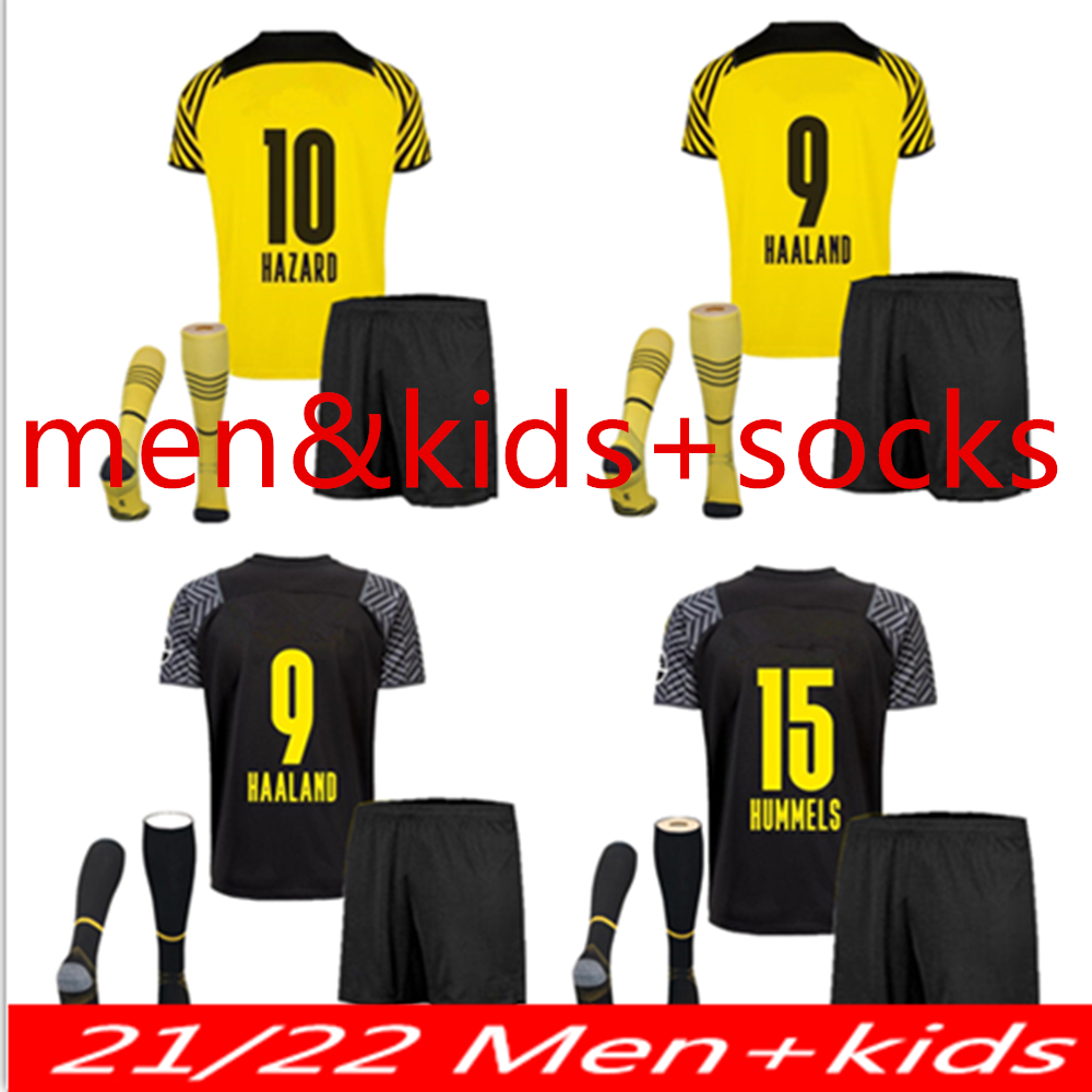 

2021 HAALAND REUS FANS Player Version 21 22 BELLINGHAM NEONGELB HUMMELS PISZCZEK football shirts men + kids kits with socks, 11