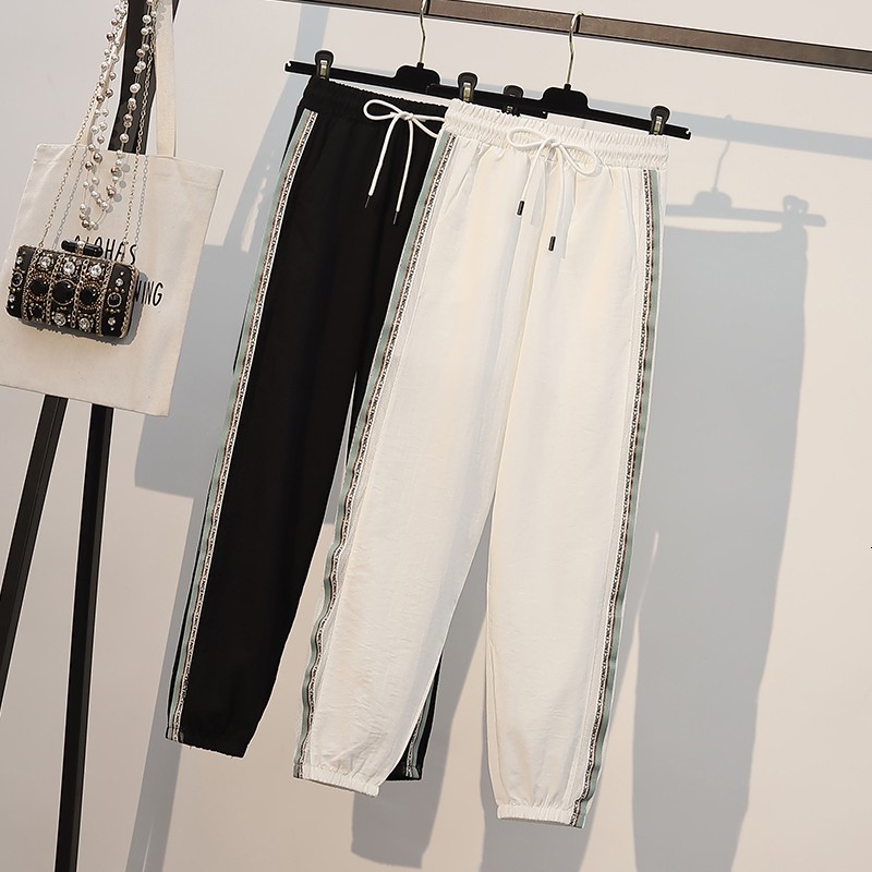 

women's pants & capris plus size casual female sweatpants summer, novelty simple style, loose elastic waist, ankle, pencil pants w334 g, Black;white