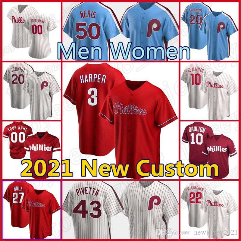 

3 Bryce Custom Phillies Harper Jerseys 17 Rhys Hoskins Baseball 27 Aaron Nola 10 J.T. Realmuto 18 Didi Gregorius Mike Schmidt Men Women, Blue;black