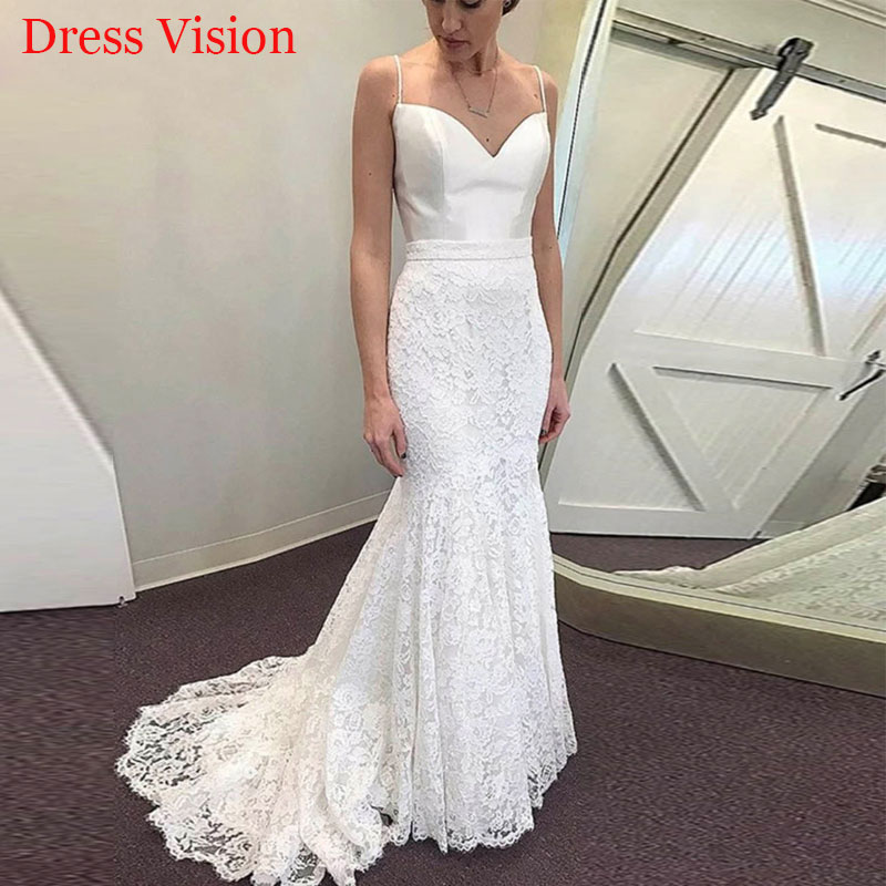 

Sexy V-neck Mermaid Wedding Dresses Lace Long Dress Formal Wedding Bridal Gowns Vestidos De Novia, White