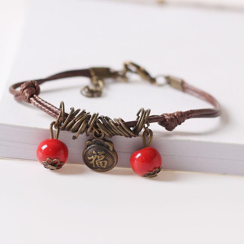 

Charm Bracelets Bohemia Ethnic Style Lucky Pendant Diy Handmade Ceramic Bead Bracelet Vintage Lace Charms Women Girl Brithday Gift, Golden;silver