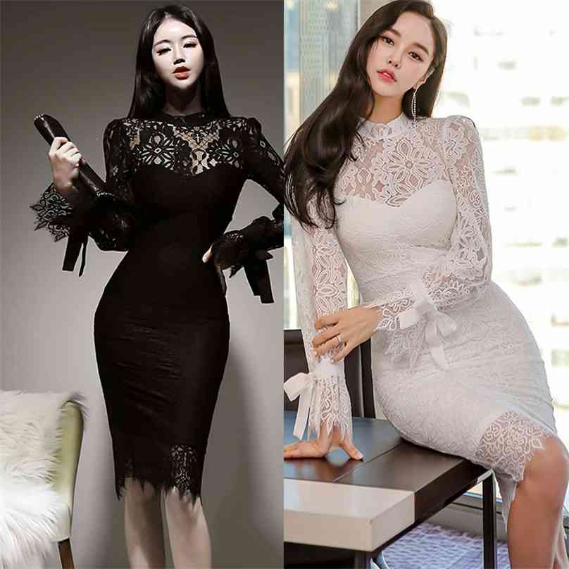 

office Lace korean ladies Sexy Black nightclub Formal tight Dress for women china clothing 210602