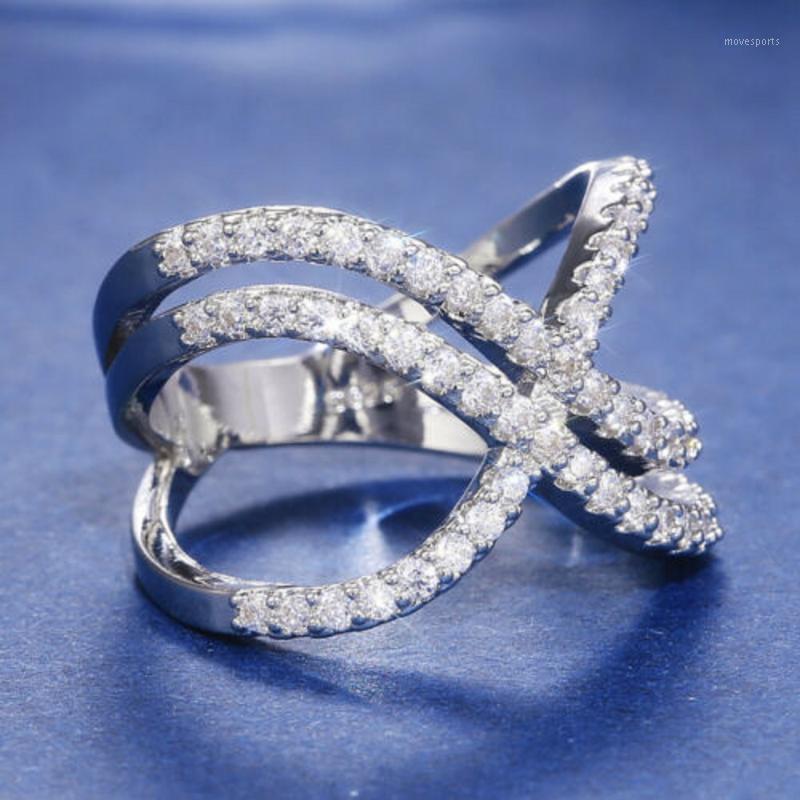 

Wedding Rings Luxury Silver X-shaped Ring Woman Proposes Zircon Jewelry Micro Inlay Fashion Gift For Madam Favorite1