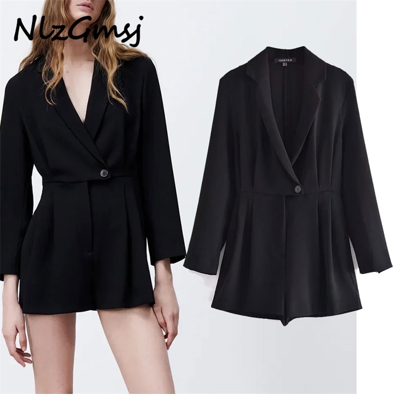 

Jumpsuit Women Vintage Single Button Suits Style Chic Playsuits Office Lady Business Shorts Siamese Pleated Rompers 210628, As picture