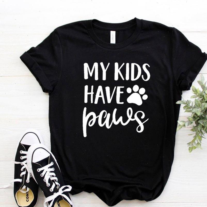 

women t shirts shirt my kids have paws print short sleeve o neck ladies, White