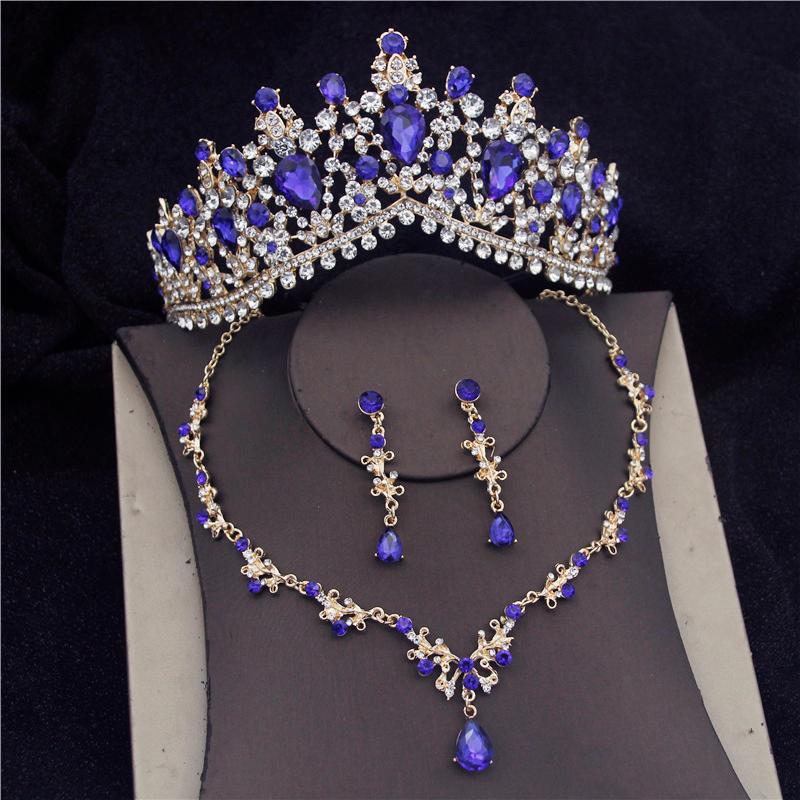 

Earrings & Necklace Gorgeous Crystal Bridal Jewelry Sets For Women Fashion Tiaras Necklaces Set Wedding Crown Bride Jewellry, As pic