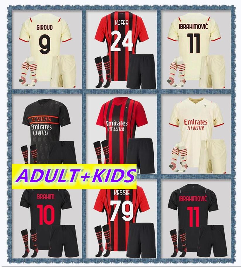 

21 22 AC Milan Soccer Jerseys 2021 2022 Zlatan Ibrahimovic Football Shirt REBIC maillot de foot BENNACER ROMAGNOLI adult Kids kit man THEO R.LEAO SUSO uniforms
