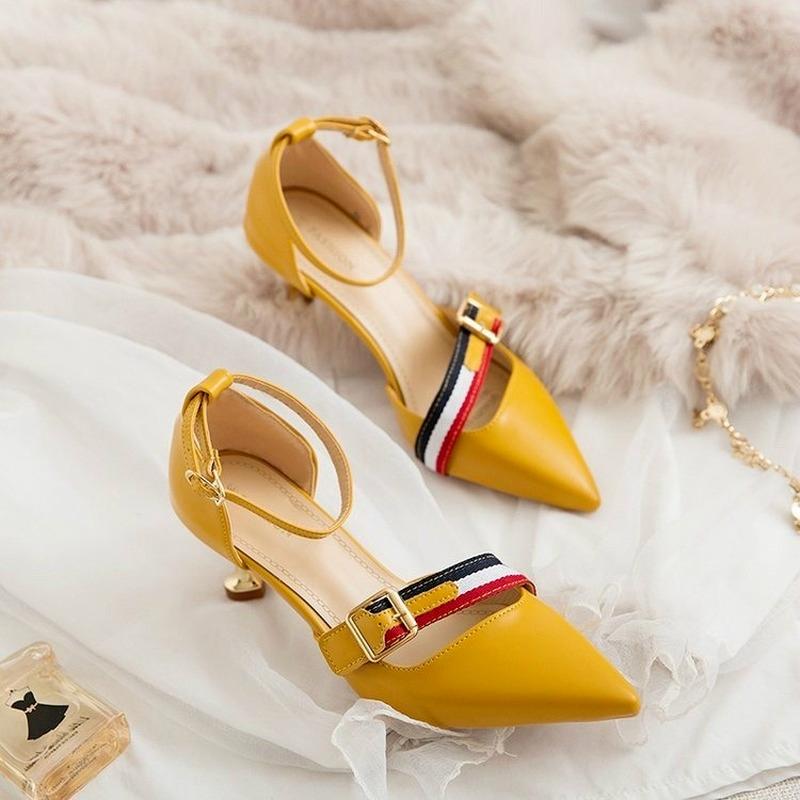 

Sandals 2021 Summer Korean Style Pointed Toe Baotou Hollow Stiletto Women's High Heels, Black