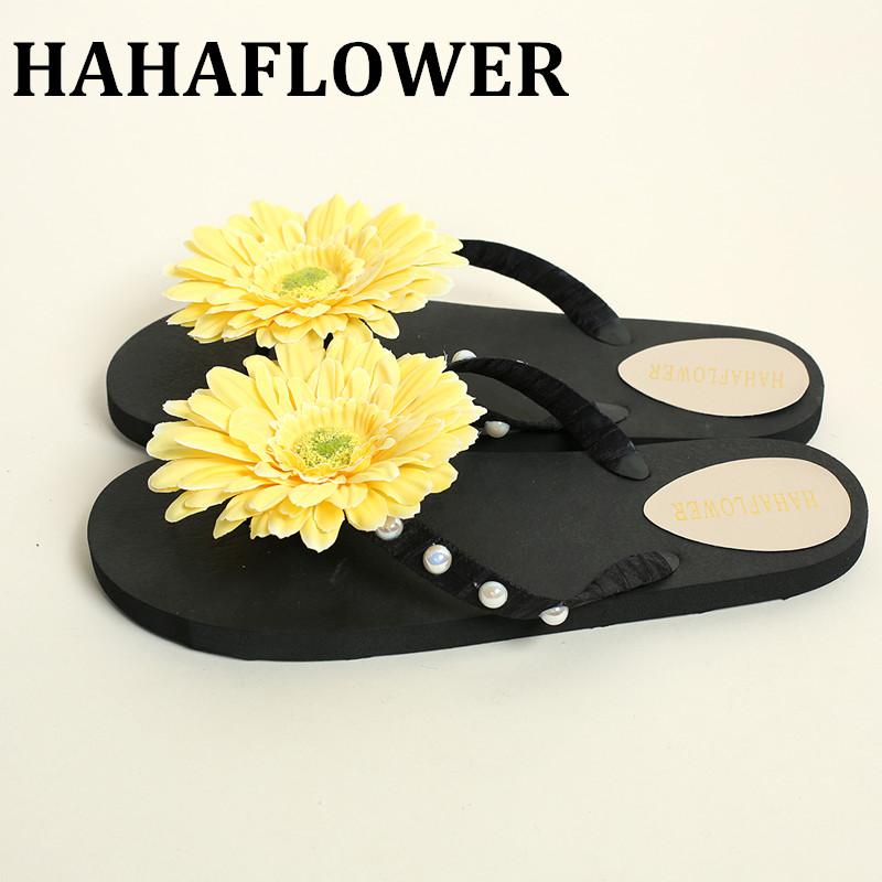 

Slippers HAHAFLOWER Bohemia Flip-Flops Flat Beach Summer Women Flower Sandals Jelly Supercolor Shoes Handmade, Black